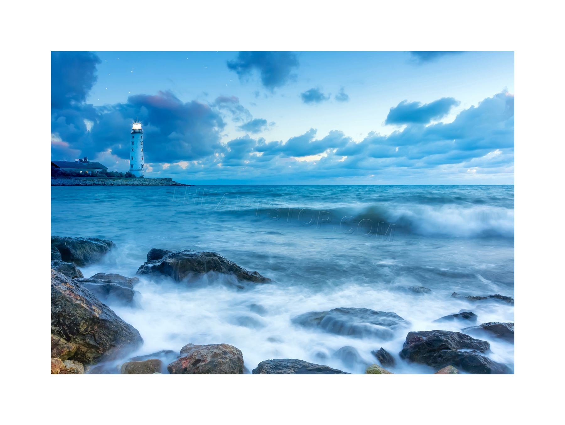 Wee Blue Coo Photo Seascape Lighthouse Stormy Weather Waves Wall Art Print
