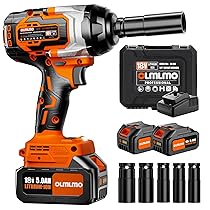 olmlmo 1100Nm, 811Ft-lbs Avvitatore A Impulsi a Batteria, Professional 1, 2″ Elevata Avvitatori a Massa Battente con Batteria 2.*5000mAh, 4 Bussola(17, 19, 21, 22, 24mm), Avvitatore Batteria per Auto Casa