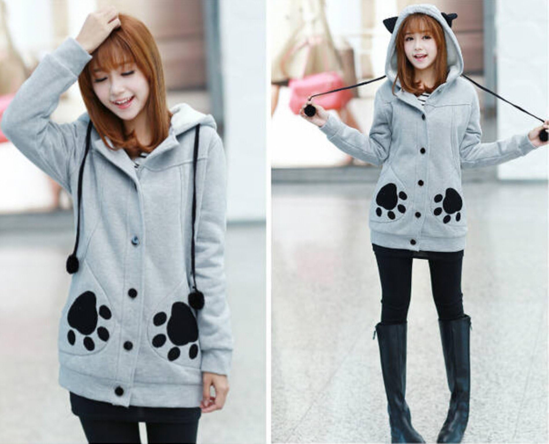 Meimush Lovely Girl Bunny Ear Jacket (XL, Gray)