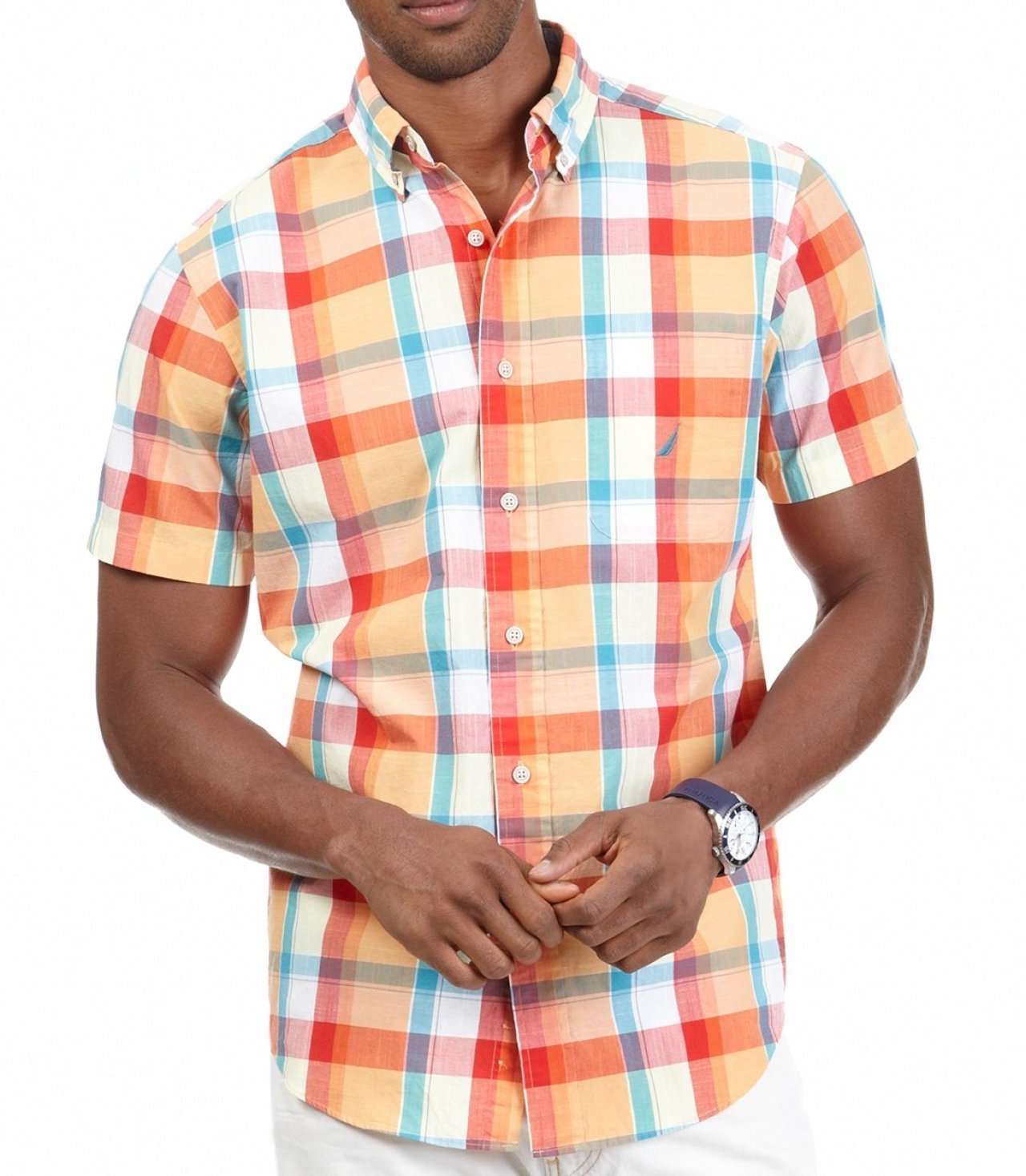 Nautica Men's Short Sleeve Large Plaid Shirt