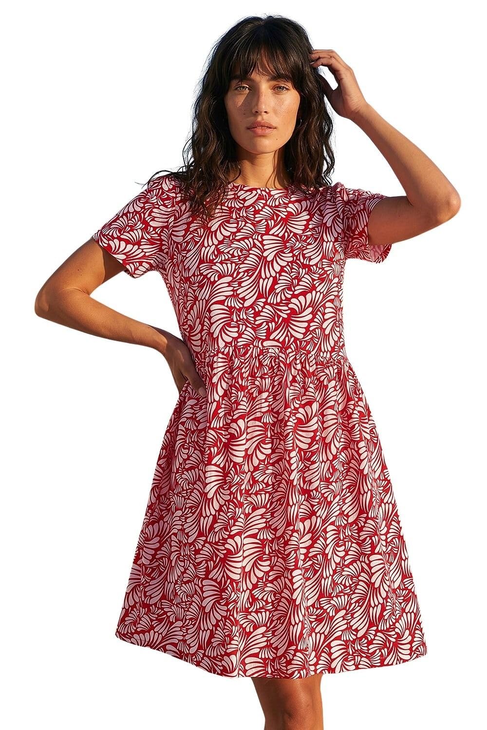 Roman Abstract Print Jersey Dress - Red - Size 18 - Women's Fit & Flare