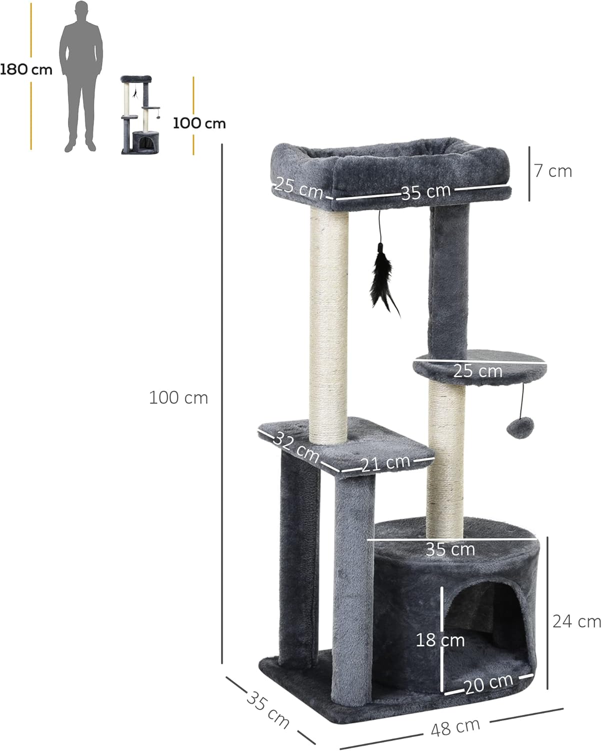 PawHut Cat Multi-Activity Tree Tower with Perch House, Scratching Post, Play Ball 8 71UwJo 1DQL. AC SL1500