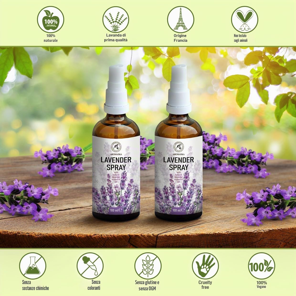 Spray Lavanda 2x100ml - 100% Pura di Olio Essenziale di Lavanda - Ottimo per Yoga - Spray per Cuscino - Rilassamento - Sonno