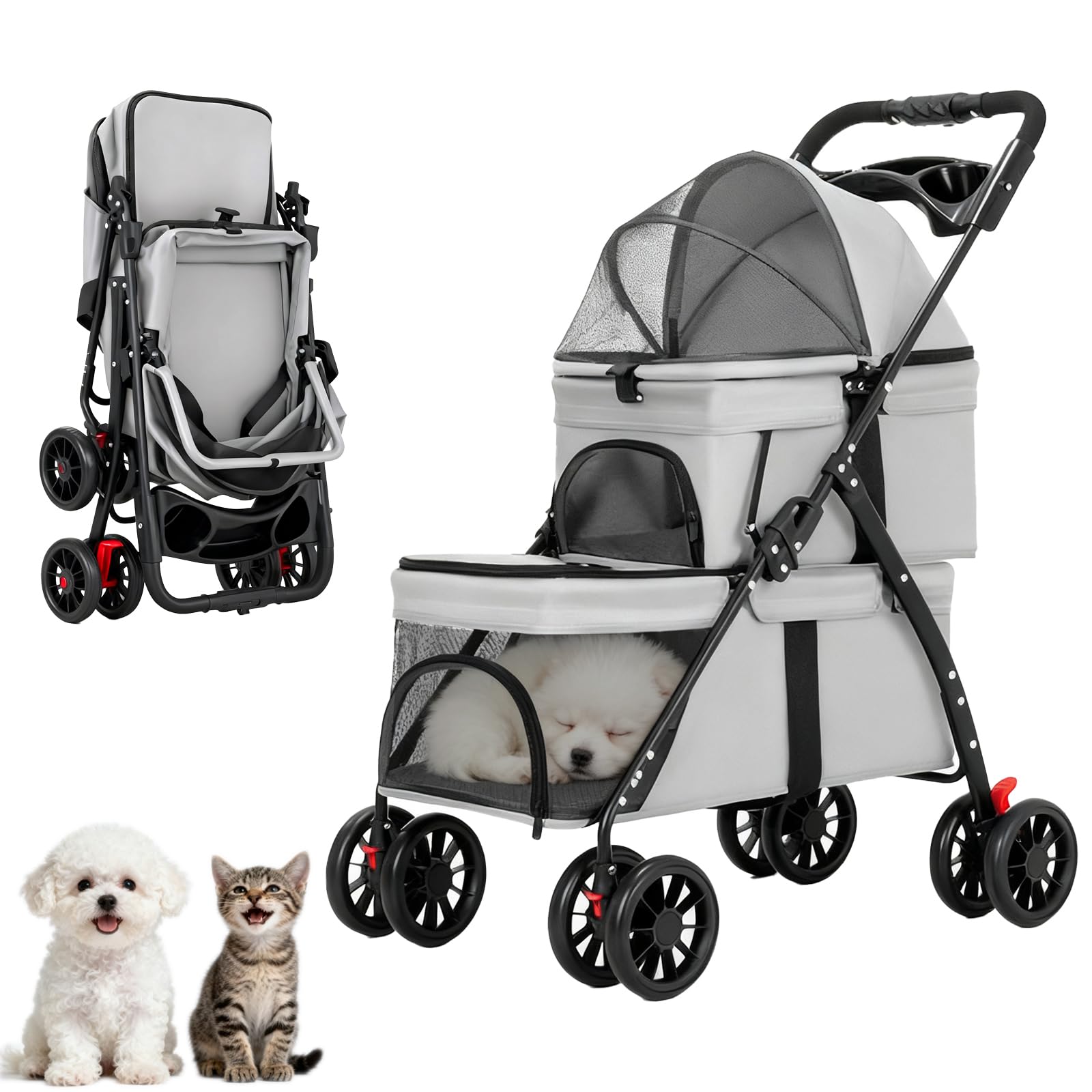 Amazon.com: YYW Double Pet Stroller Foldable 2 Carriages Cup