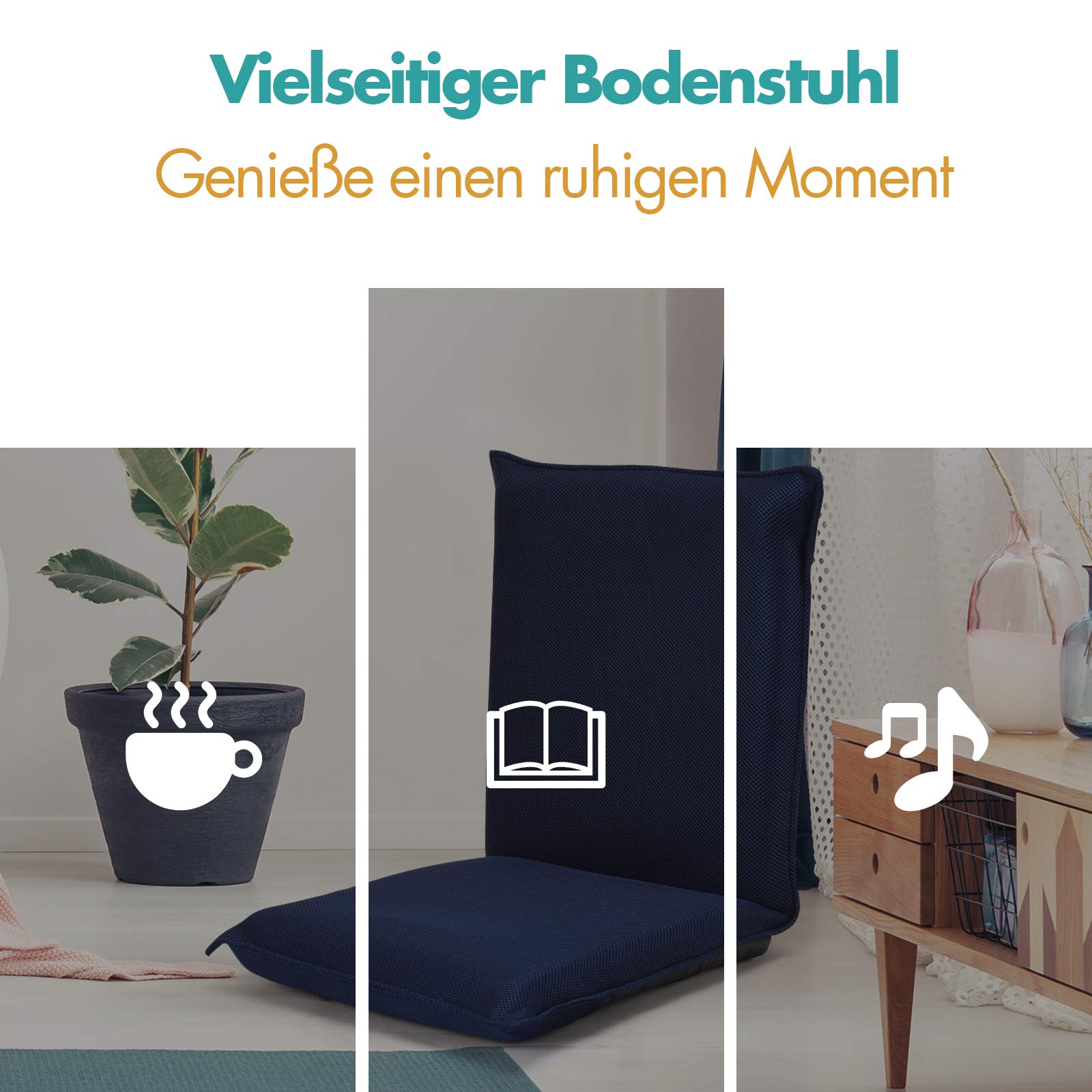 COSTWAY Bodenstuhl Bodensessel mit 6- stufig Verstellbarer Rückenlehne, Game Sessel gepolstert, Bodensofa Meditationsstuhl Lazy Sofa Fensterstuhl Meditationsstuhl (Marineblau)