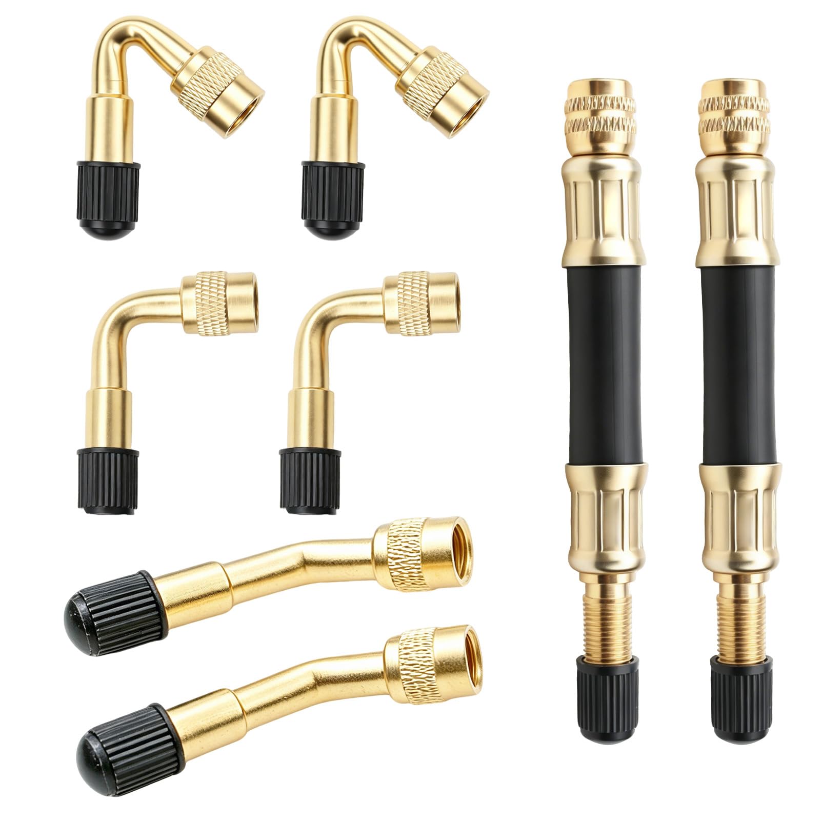 8 Pièces Rallonge Valve Pneu Voiture Universelle, Adaptateur Valve Velo Coudée 45° 90° 135° et Tubes Flexibles, Embout Gonflage Pneu Voiture pour Moto Camion Remorque