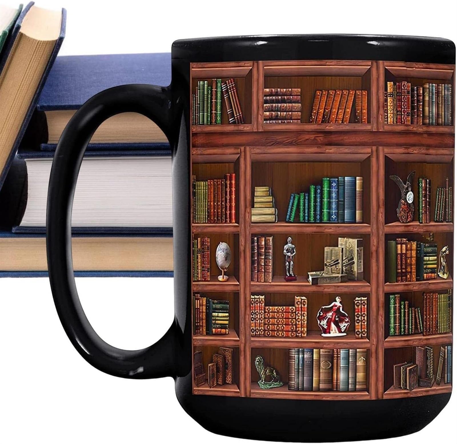 KanDuo Personalisierte Kaffeetasse, Keramik-Trinkbecher, Keramik-Wassertasse, Kaffeetasse, Buch-Kaffeetasse – lustige Keramik-Buchclub-Tasse, 430 ml, beidseitig Bedruckte Bücherregal-Tasse f