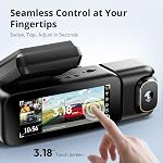BOTSLAB 4K 3 Canal Dash Cam Arrière et intérieur, G980H Caméra triple Dash pour voitures, 5.8GHz WiFi, Intégré GPS, Contrôle de la voix, 3.18" écran tactile, mode de stationnement 24/7, 128GB Carte incluse