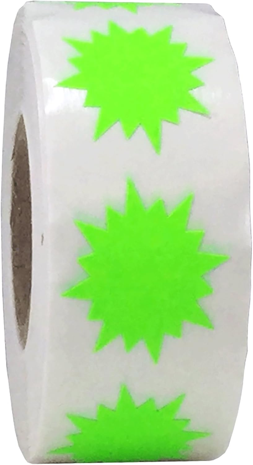 Fluorescent Pink Burst Color Coding Labels, 1 Inch Round Adhesive Inventory Dots, 500 Organization Stickers Per Roll for Retail Warehouse Storage Marking – Made in USA
