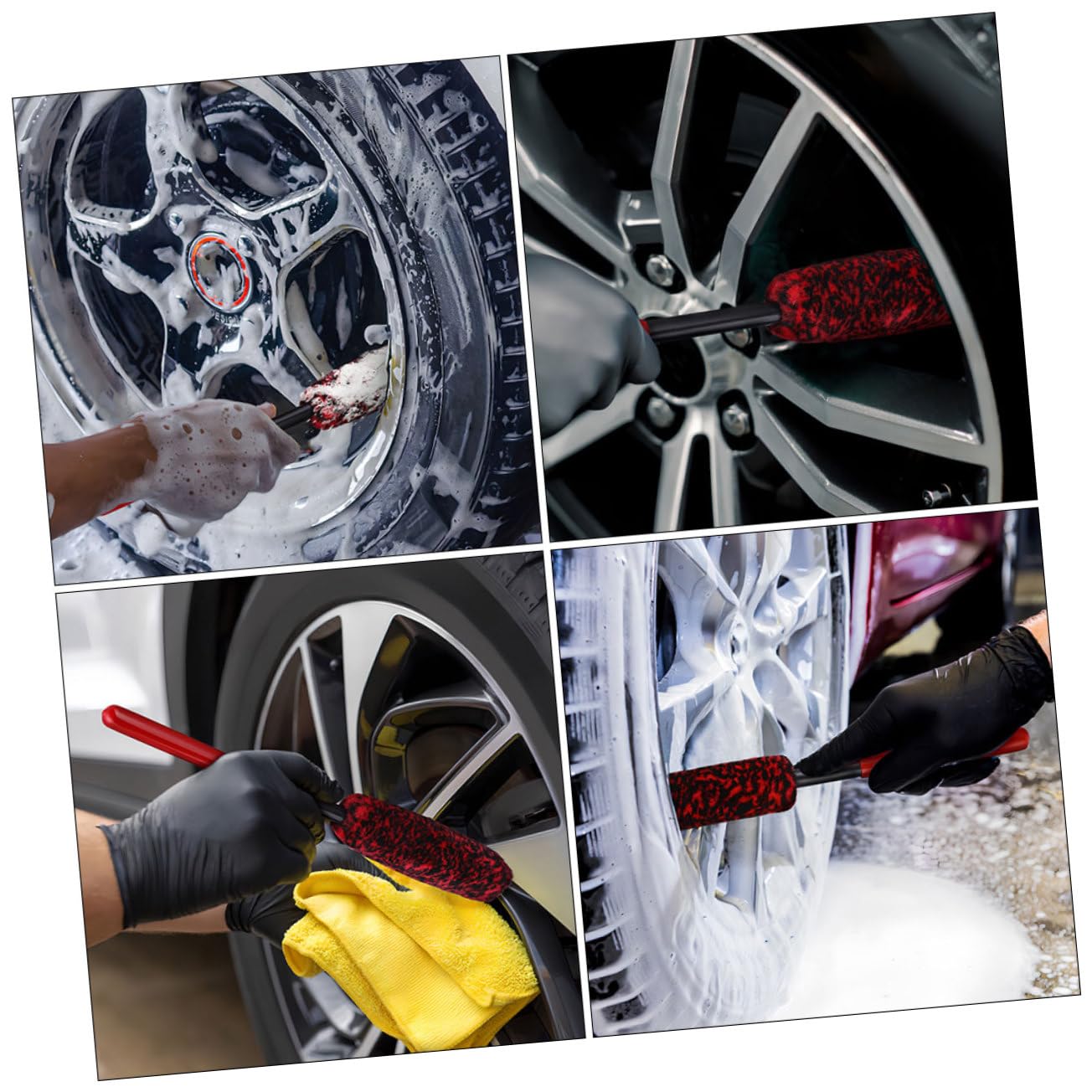 2 Pezzi Spazzole per Ruote Auto Spazzola per Cerchi e Pneumatici con Impugnatura Ergonomica Resistente e Flessibile per Pulizia Profonda e Dettaglio Auto Materiale Durevole