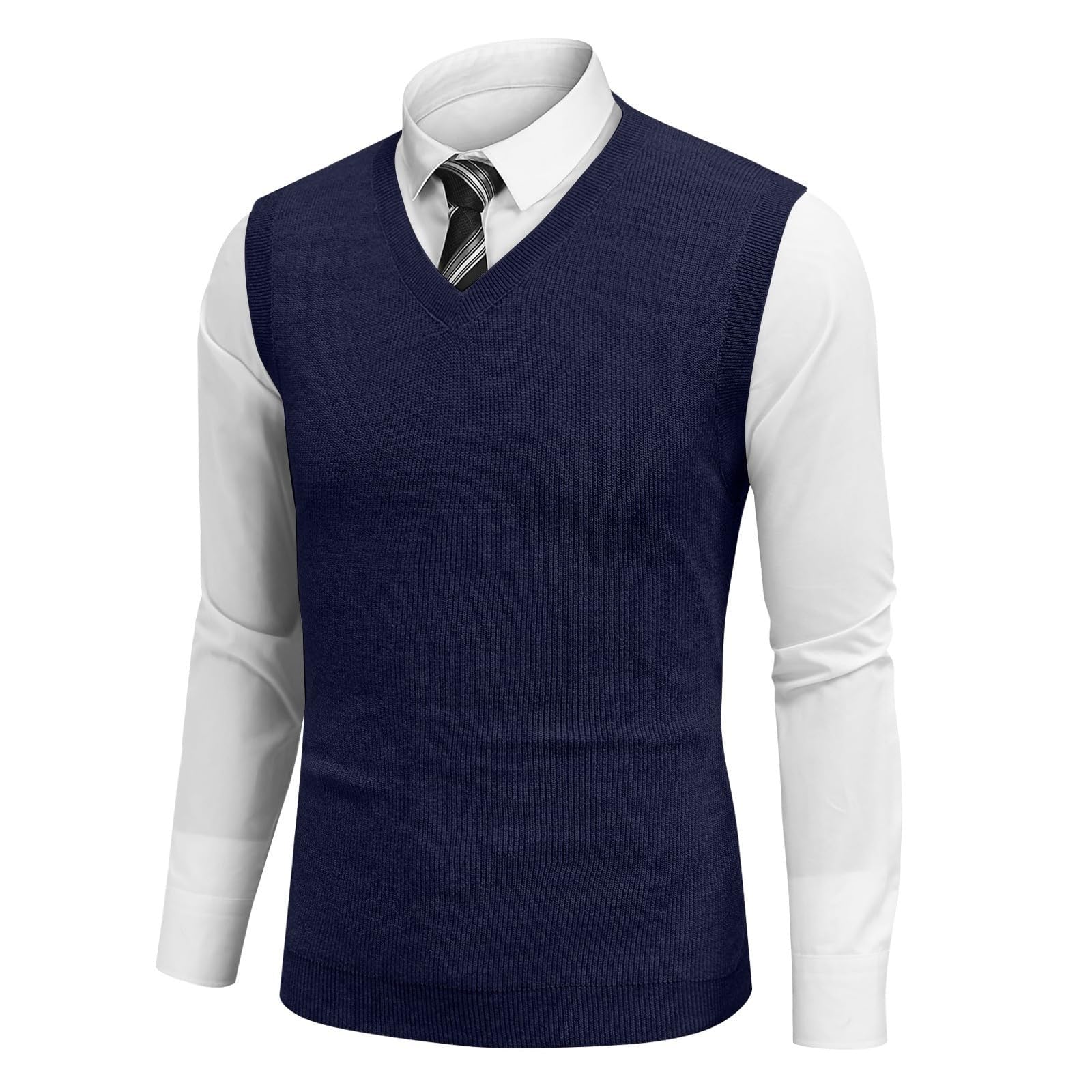 Pull sans Manche Homme Tricoté Gilet Col en V sans Manches Pull en Laine Mélangée Décontracté Veste en Maille Gentleman Tricots Débardeurs pour Homme Automne Hiver pour la Vie Quotidienne