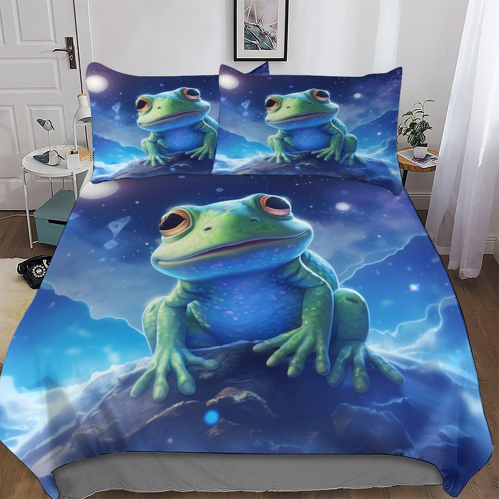 PAZZK Frog 3D Duvet Cover Set 3 Pcs Printed Quilt Cover Soft Microfiber Bedding Set with Pillowcase with Zipper Closure for Kids, Youth And Adult Comforter Cover King (220x240cm) — image 1