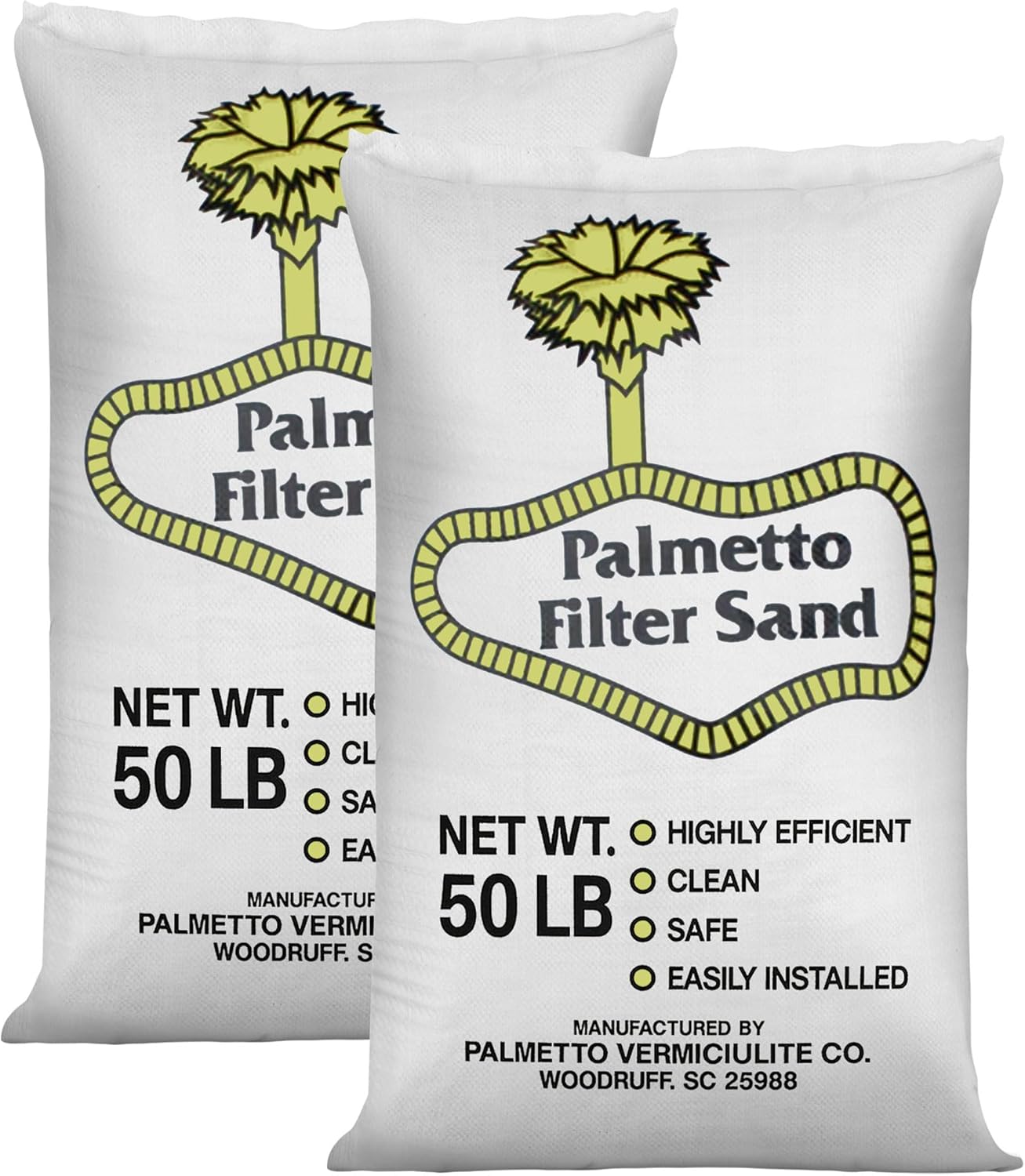 Palmetto 2 Pack Swimming Pool Filter Sand, 50 lb Bag – Natural Silica for Residential & Commercial Filtration Pump Systems – Screens Leaves, Oils, Dust & Hair for Clean and Clear Water