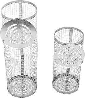 2 Pçs Tubo de Rede para Churrasco, Cesta de Churrasco Ao Ar Livre de Aço Inoxidável Balde de Churrasco Rolando Cesta de Churrasco Acessórios para Churrasco para Frutos do Mar