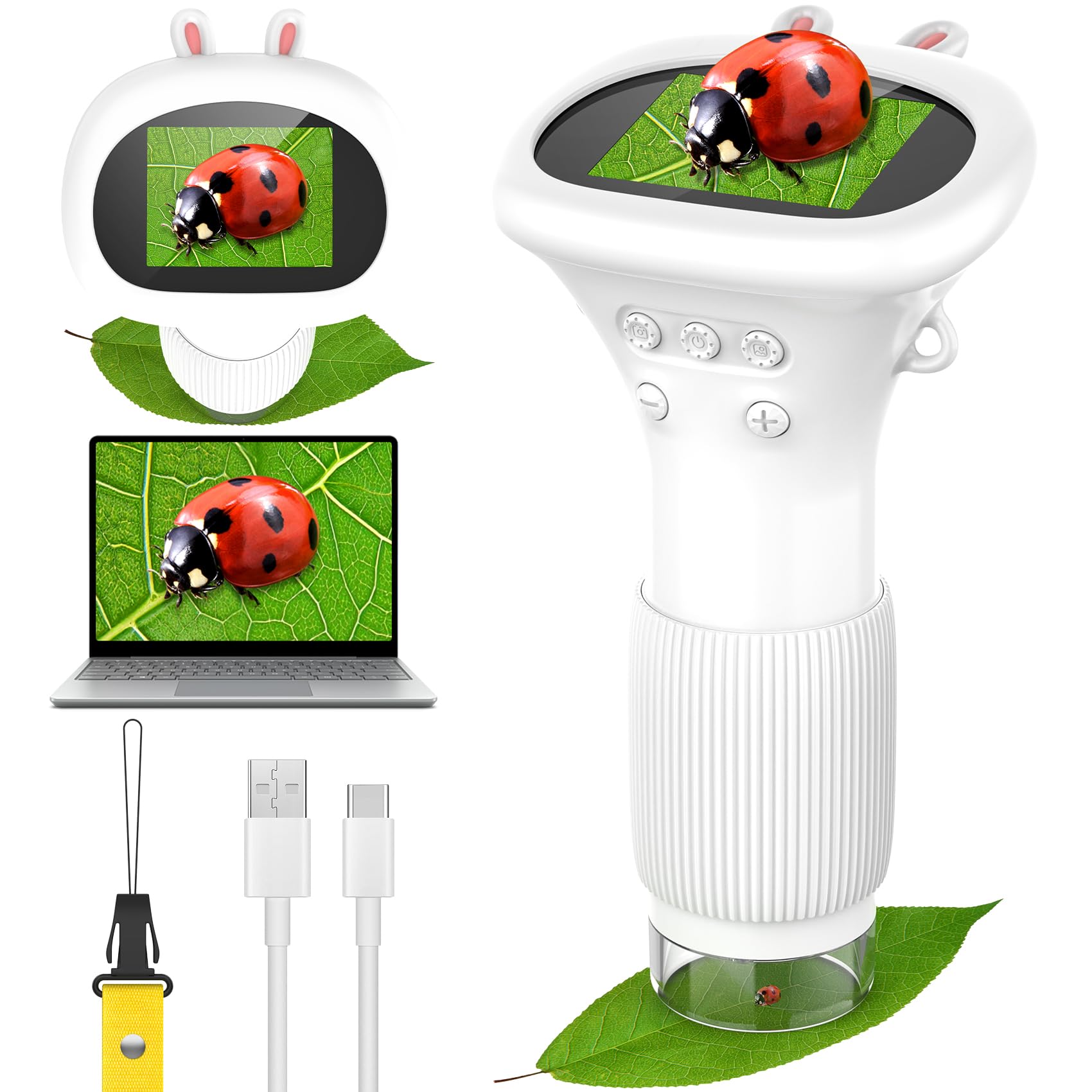 GlobalCrown Microscopio bambini tascabile,Microscopio digitale portatile 200x con schermo da 2,0 pollici,giocattolo per l'apprendimento scientifico per 3,4,5,6,7,8,9,10 anni ragazzi,ragazze