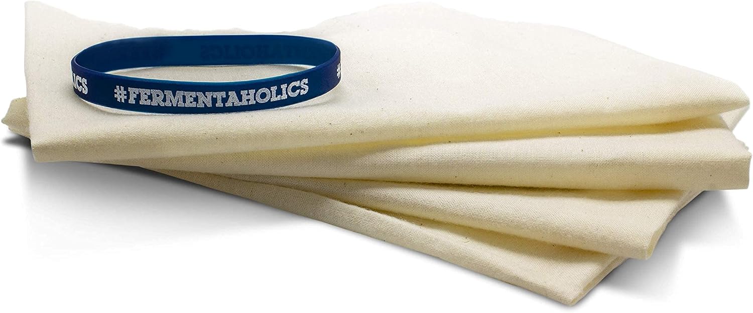 Unbleached Muslin Kombucha Covers - 4 Pack with Rubber Bands - 10" Square Fits Wide Variety Of Jar Openings - Tight Weave Keeps Flies Out - Let's Your Kombucha Breathe - Hand Wash