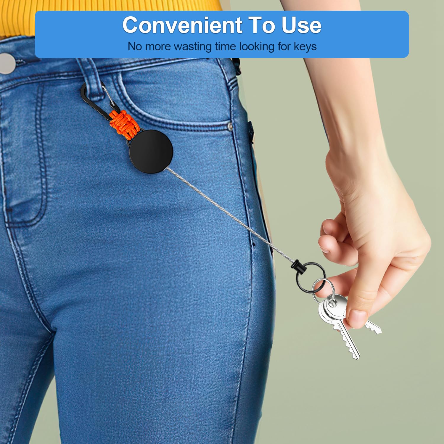 Retractable Keychain 3 Pack Heavy Duty Carabiner Badge Holder Extendable Badge Reel ID Holder Key Ring with 60 cm Steel Retractable Cord and Paracord