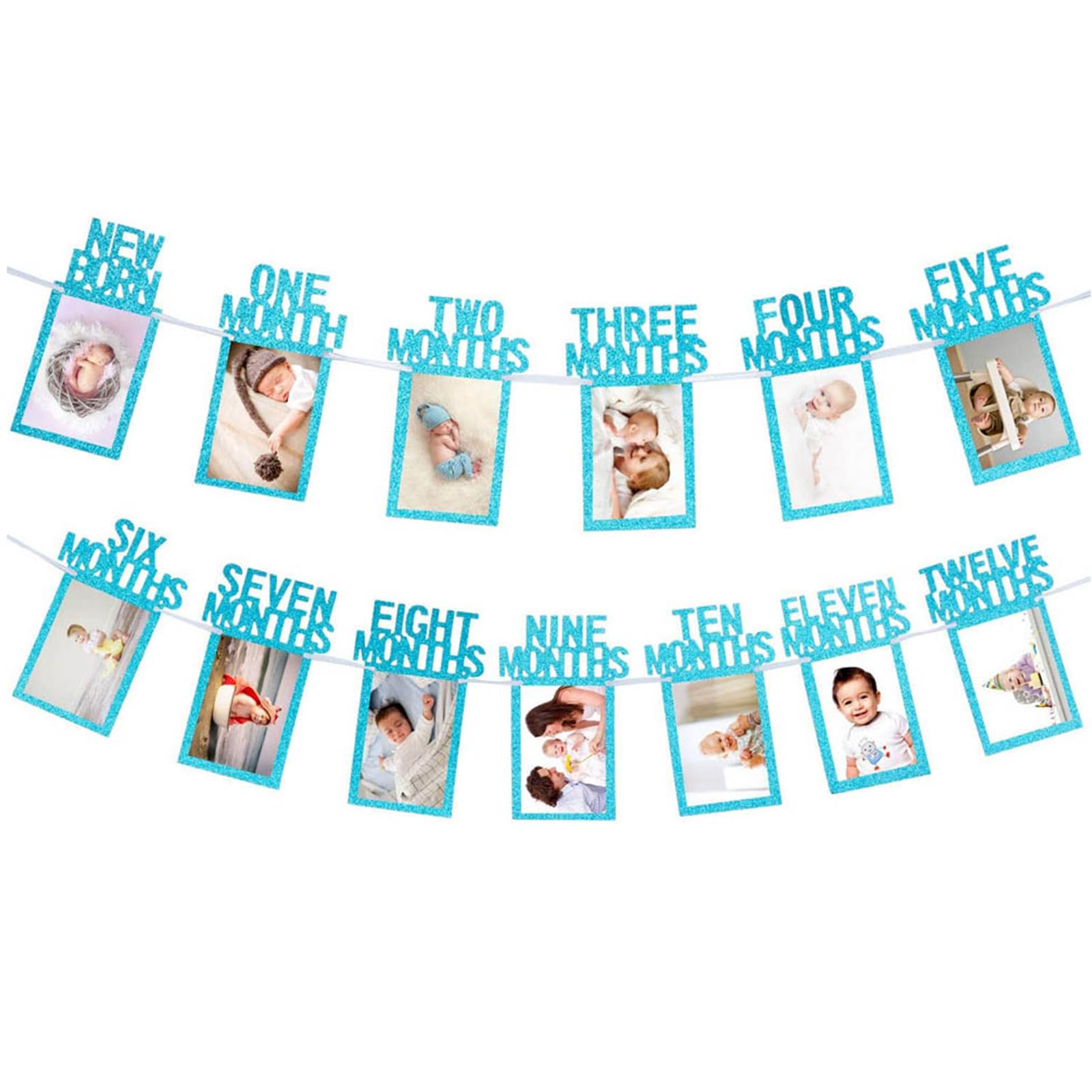 1st Birthday Baby Photo Banner, Newborn to 12 Months Milestone Photograph Bunting Garland for First Birthday Decorations, Monthly Photo Display for Baby Shower Party Celebration Supplies