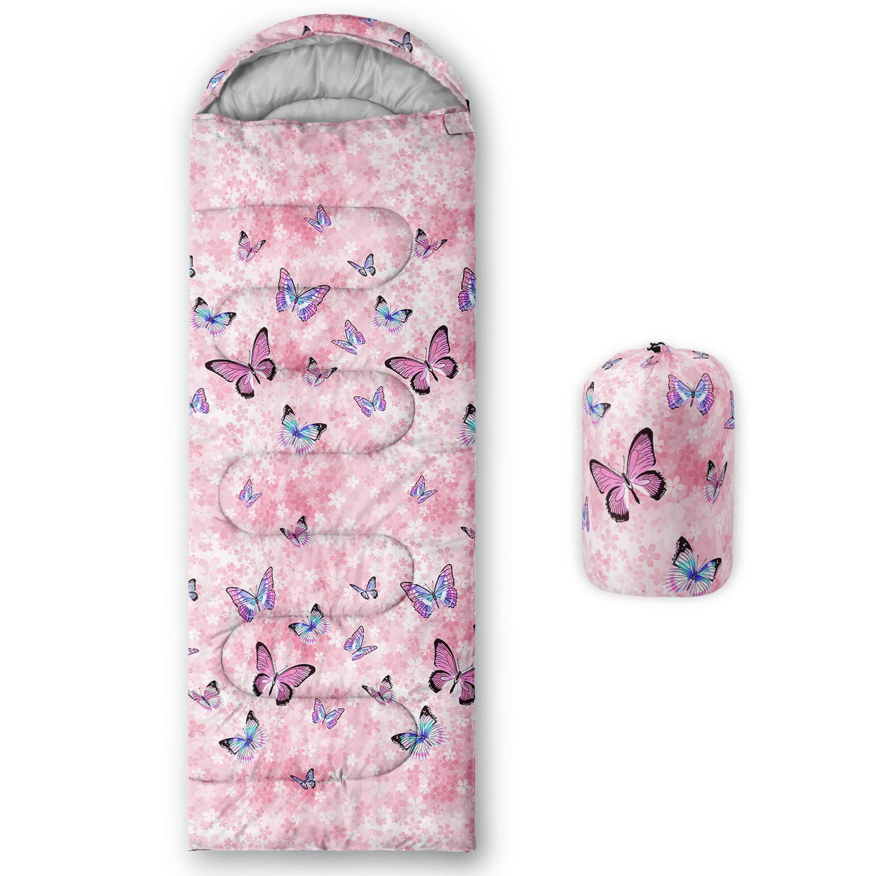 Datura home Kids Sleeping Bag for Boys Girls,Rocket Moon Print-Lightweight Warm Portable Outdoor Indoor-Waterproof Cold Weather Resistant Sleeping Bag for Camping Hiking