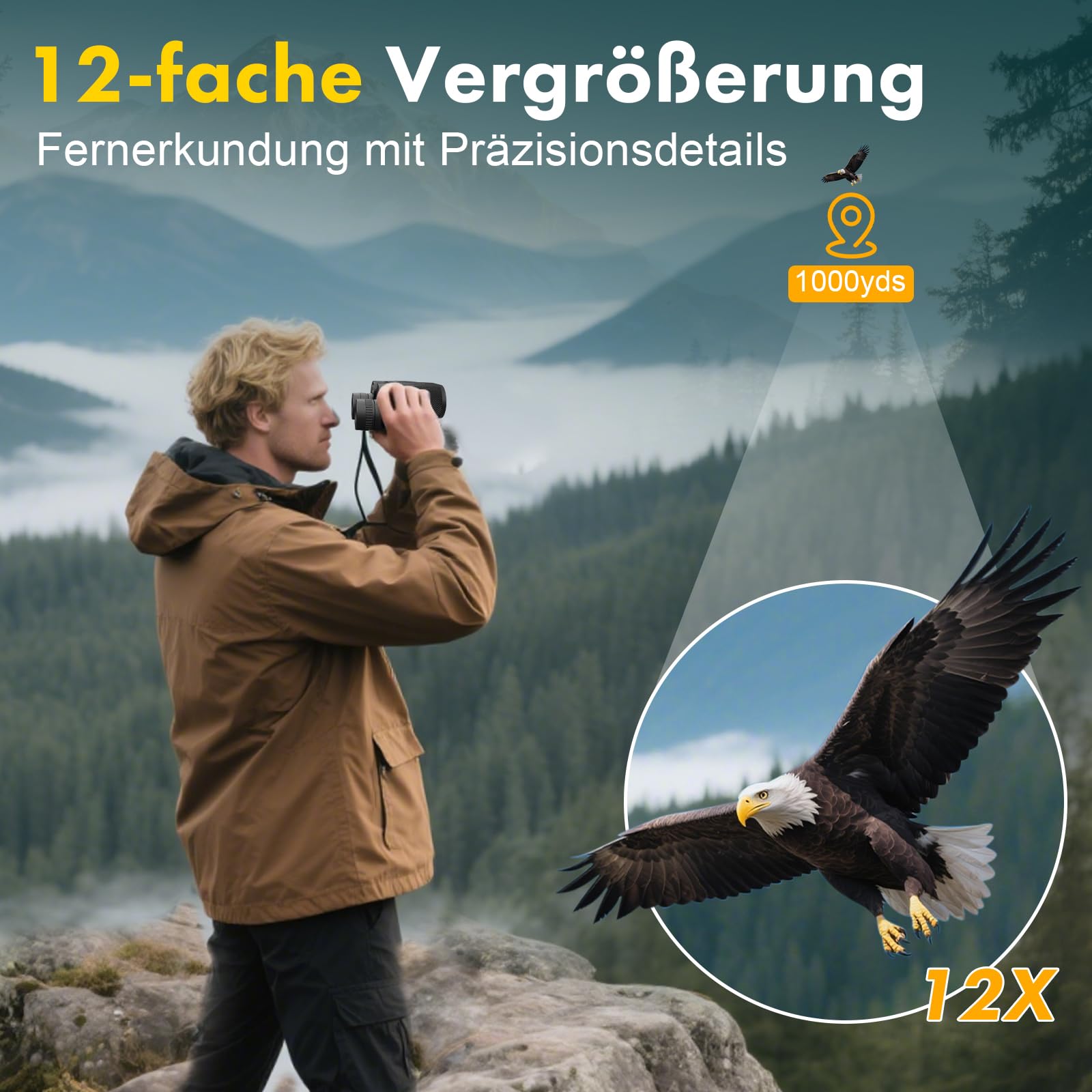 Aurosports Binocolo piccolo da 12 x 32 per adulti e bambini | Compatto, chiarezza superiore, messa a fuoco ridotta, grande oculare, ideale per bird watching, safari, viaggi, caccia