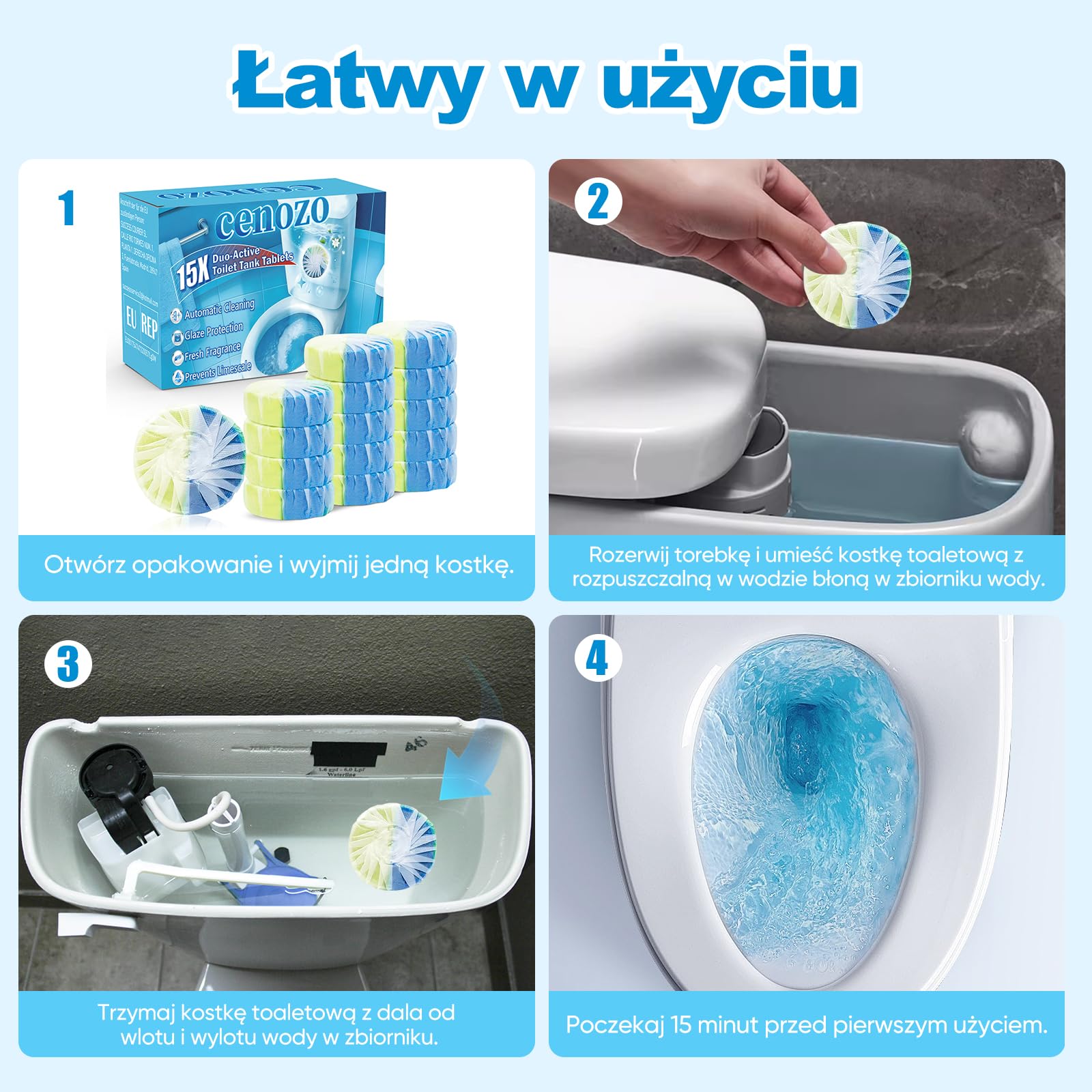 30 szt. WC odświeżacza, Duo-Aktywny czyścik do spłuczki (50 g/tabletka), Zapobiega kamieniu i brudowi, Chroni glazurę, Orzeźwiający zapach