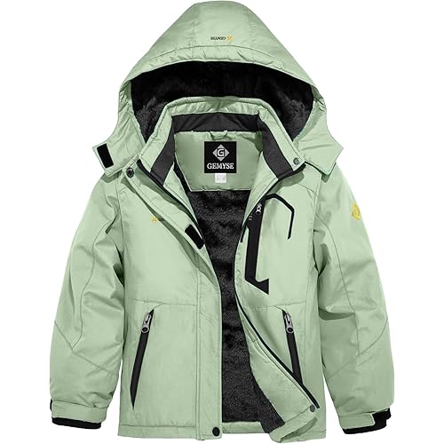 GEMYSE Girl's Waterproof Ski Snow Jacket Fleece Windproof Winter Jacket with Hood