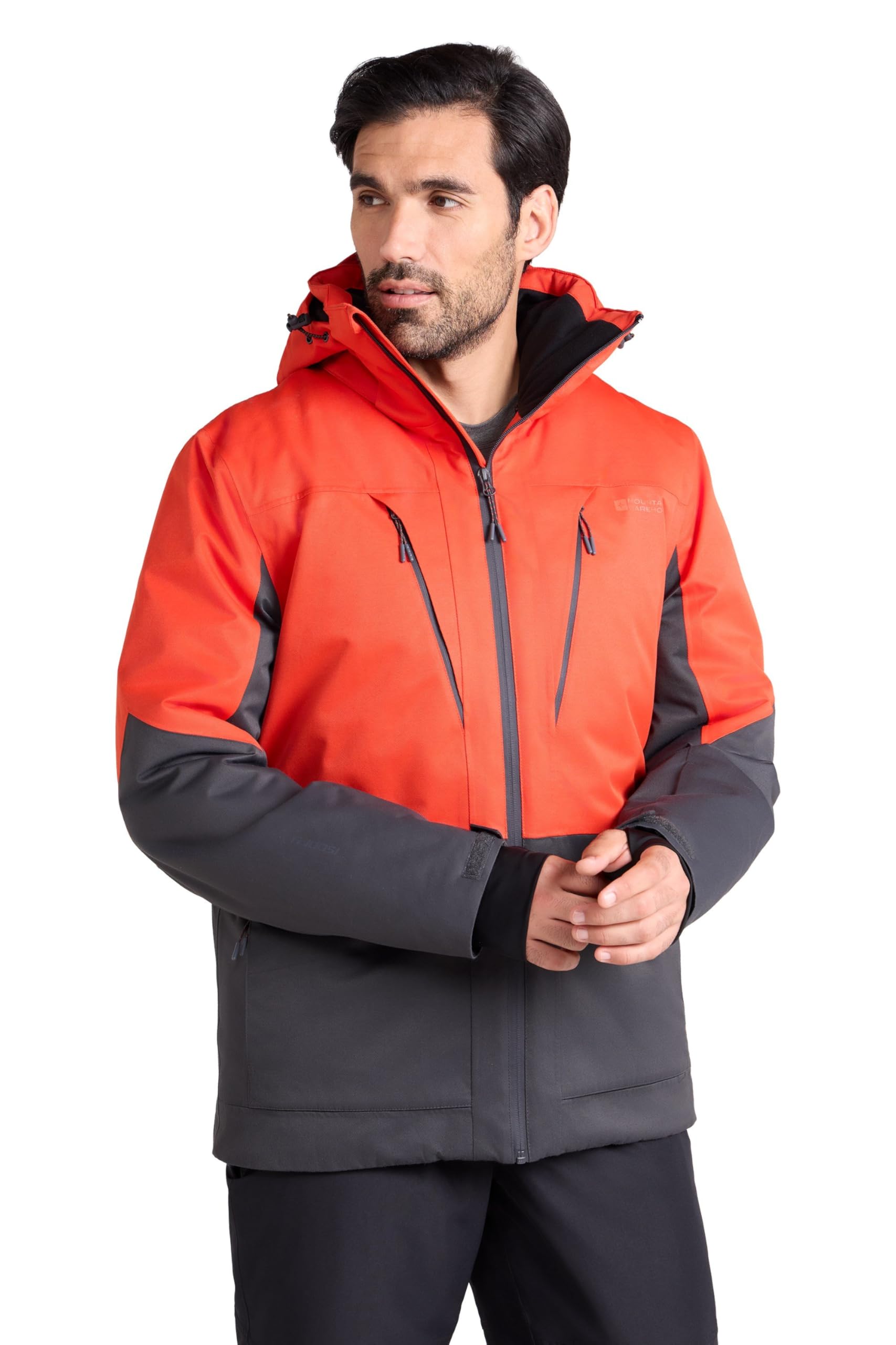 Mountain Warehouse Men's Orange Interstellar Waterproof Padded Ski Jacket, Breathable, Taped Seams, Detachable Snow Skirt - Best For Skiing, Sports, Walking M