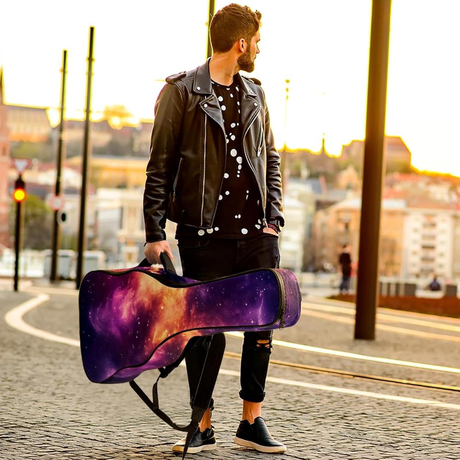 40 41 42 Inch Acoustic Guitar Bag, 0.4 In Thick Sponge Padded Guitar Case Gig Bag with Back Hanger Loop and 2 Pockets, Stary Night Cosmos Universe Astronomy