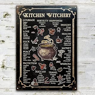 Eeypy Witch Kitchen Witchery Metal Sign Vintage Rust Styled House Decor Witches Magic Knowledge Kitchen Blessing Incense Artwork Tin Signs for Bar 8x12 Inch