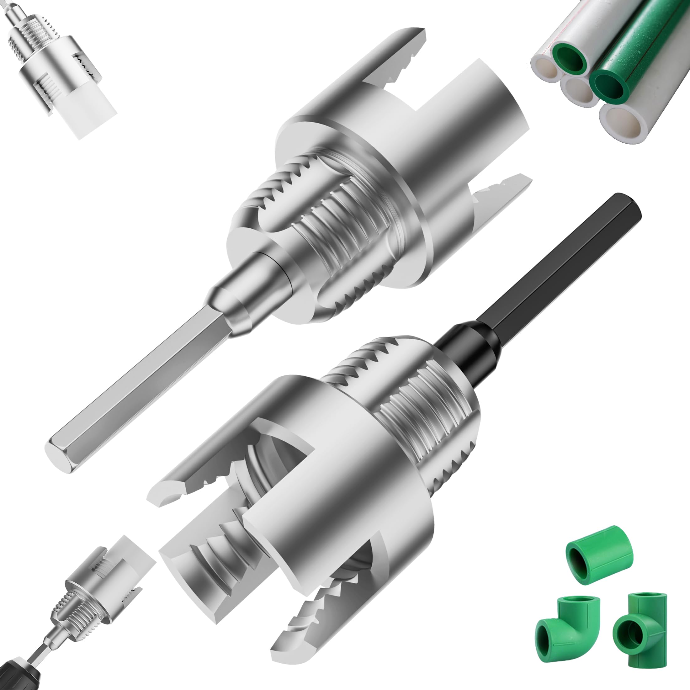 Plastic Pvc Pipe Threader Set - 1/2" 3/4" Pipe Thread Cutting Tool, Primary