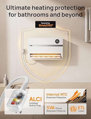 Miniatura 3 de Dreo Calentador de pared para baño, calentadores de espacio inteligentes con enchufe ALCI, 1500 W, oscilación vertical de 120, termostato ajustable,