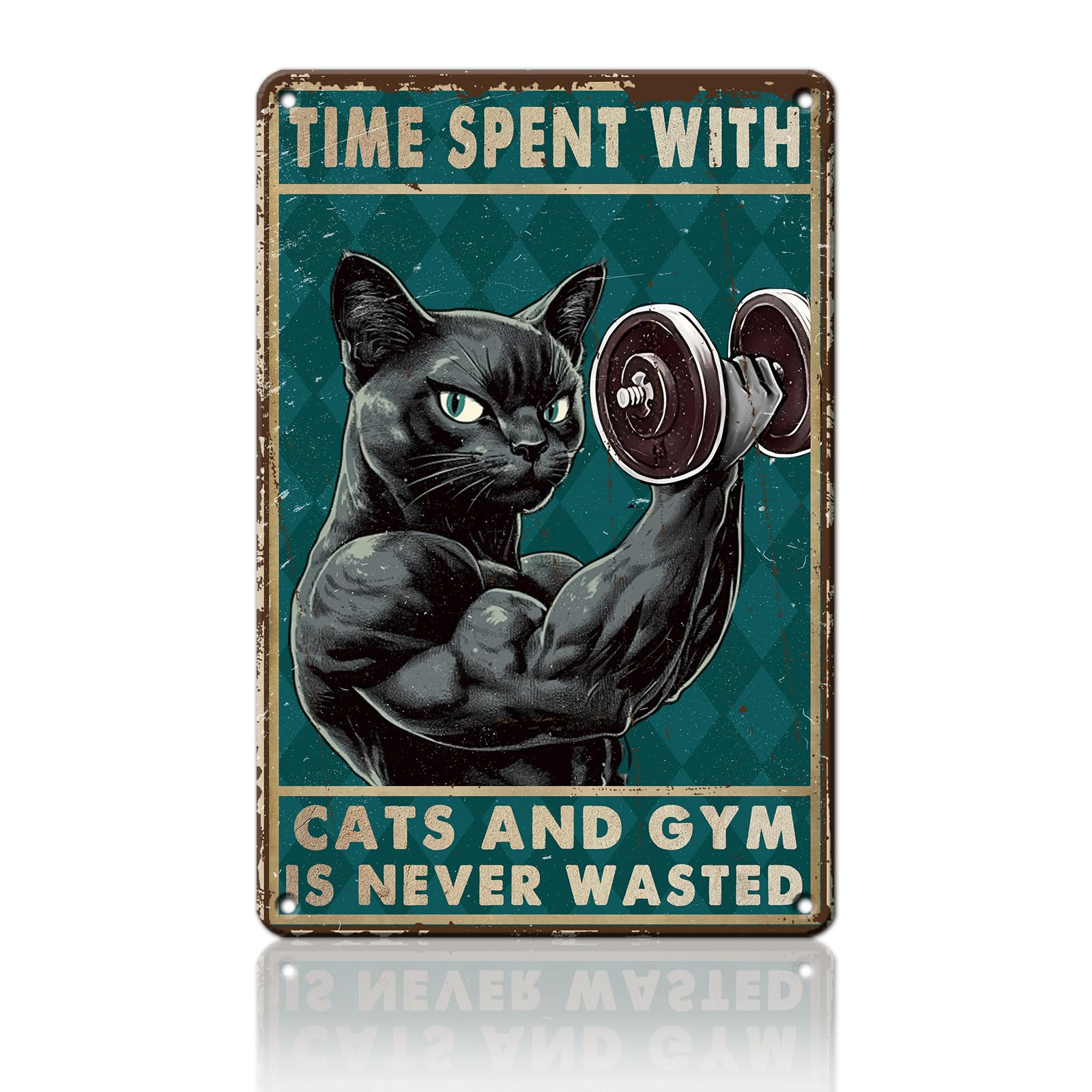 Anceky Funny Sign Time Spent With Cats And Gym Is Never Wasted Cat Metal Tin Sign Retro Wall Decor for Home Kitchen Bedroom Office Bar 12×16 Inch