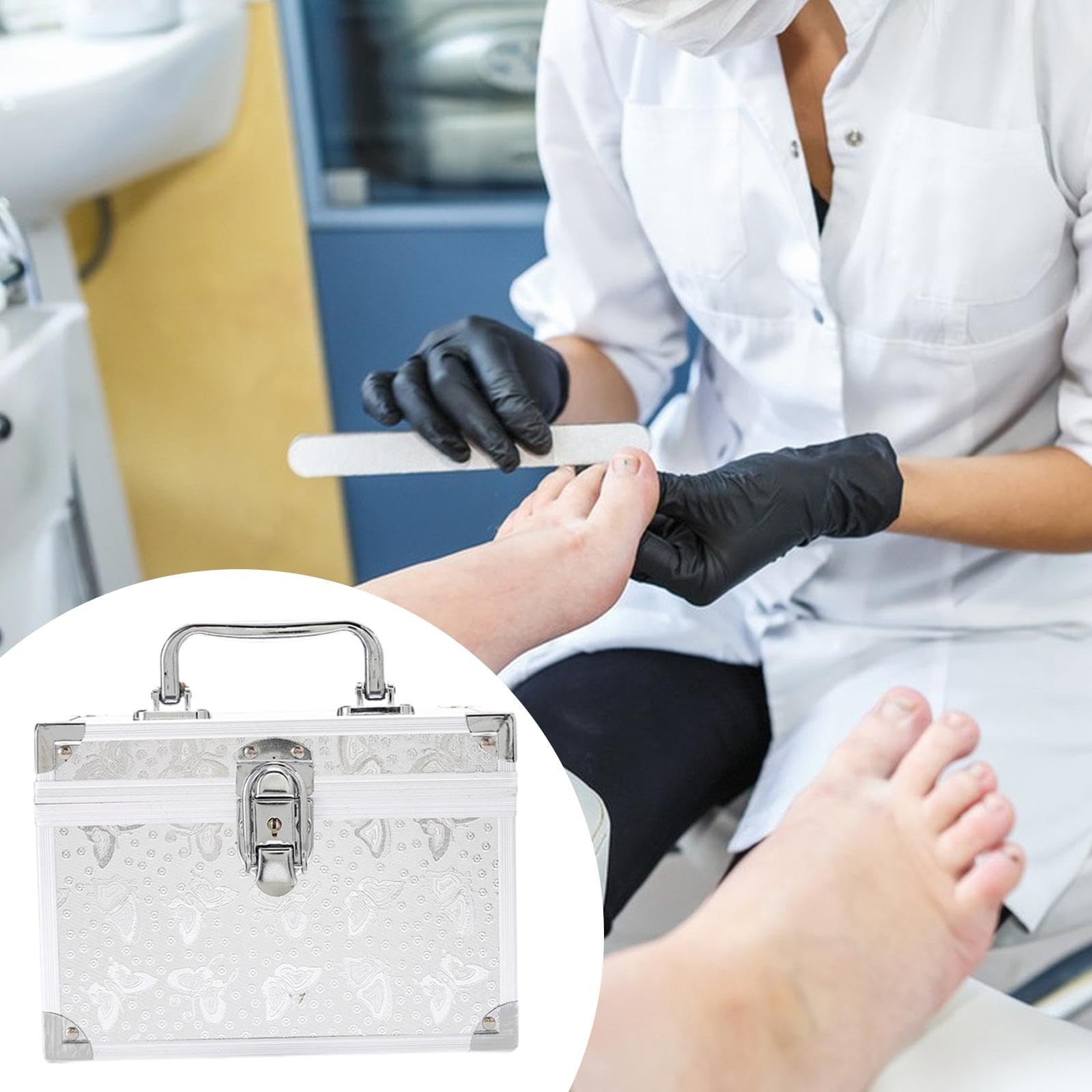 Harilla Valigetta porta attrezzi per pedicure, multiuso, a due strati, di grande capacità, per strumenti per il trucco, per la casa, per donne e artisti, Argento