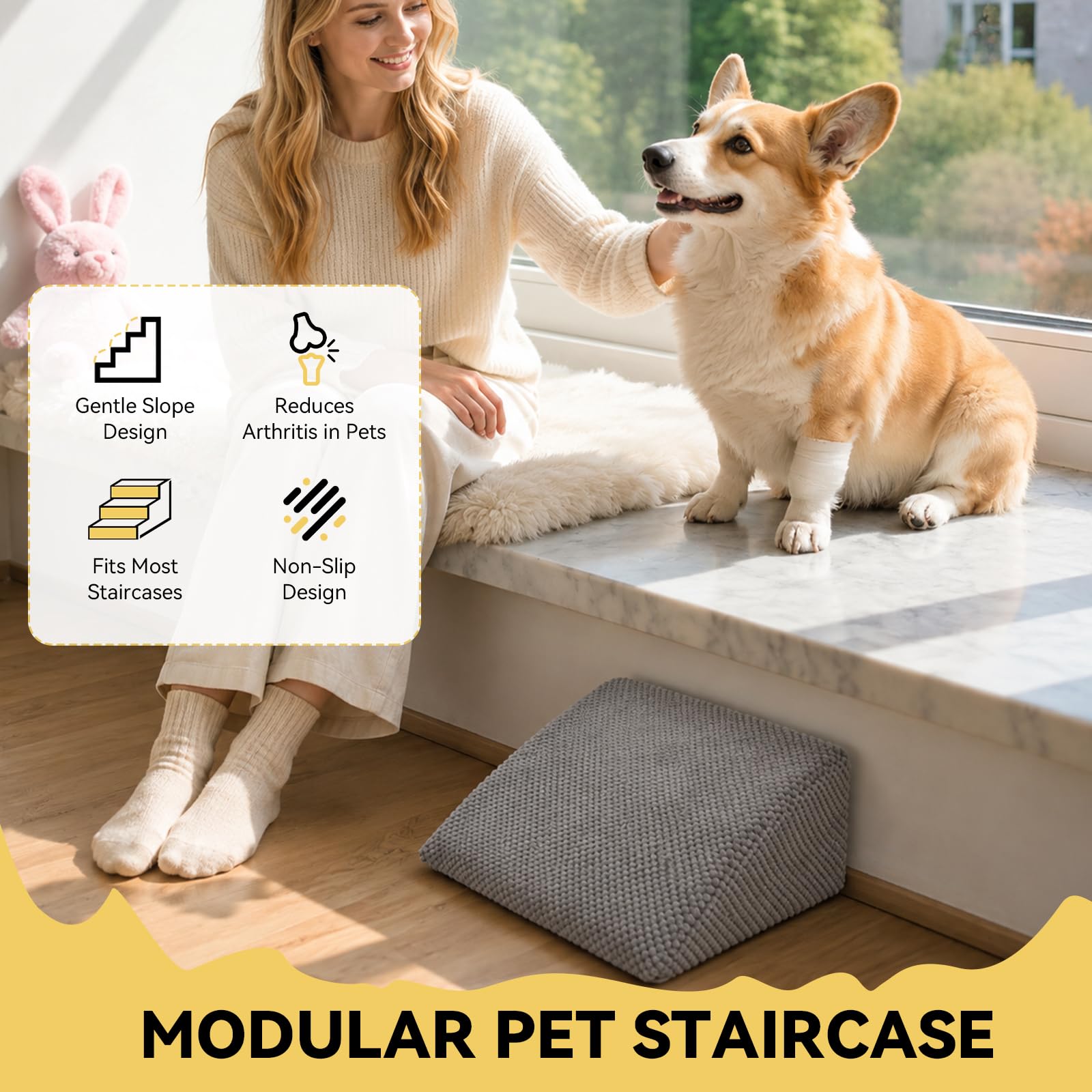 Escalones para perros para cama, sofá, juego de 6 piezas, escaleras para perros de 5 pulgadas cada una escalera para mascotas, rampa curvada gris para gatos, antideslizante, extraíble