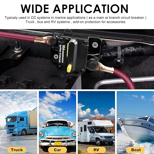 Miniatura 6 de Paquete de 3 disyuntores de 30 amperios para motor de arrastre de barco, vehículos de remolque ATV marinos, audio estéreo, batería electrónica,