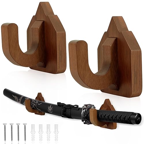 Sword Wall Mount Display Hooks, Wooden Sword Holder Rack, Katana