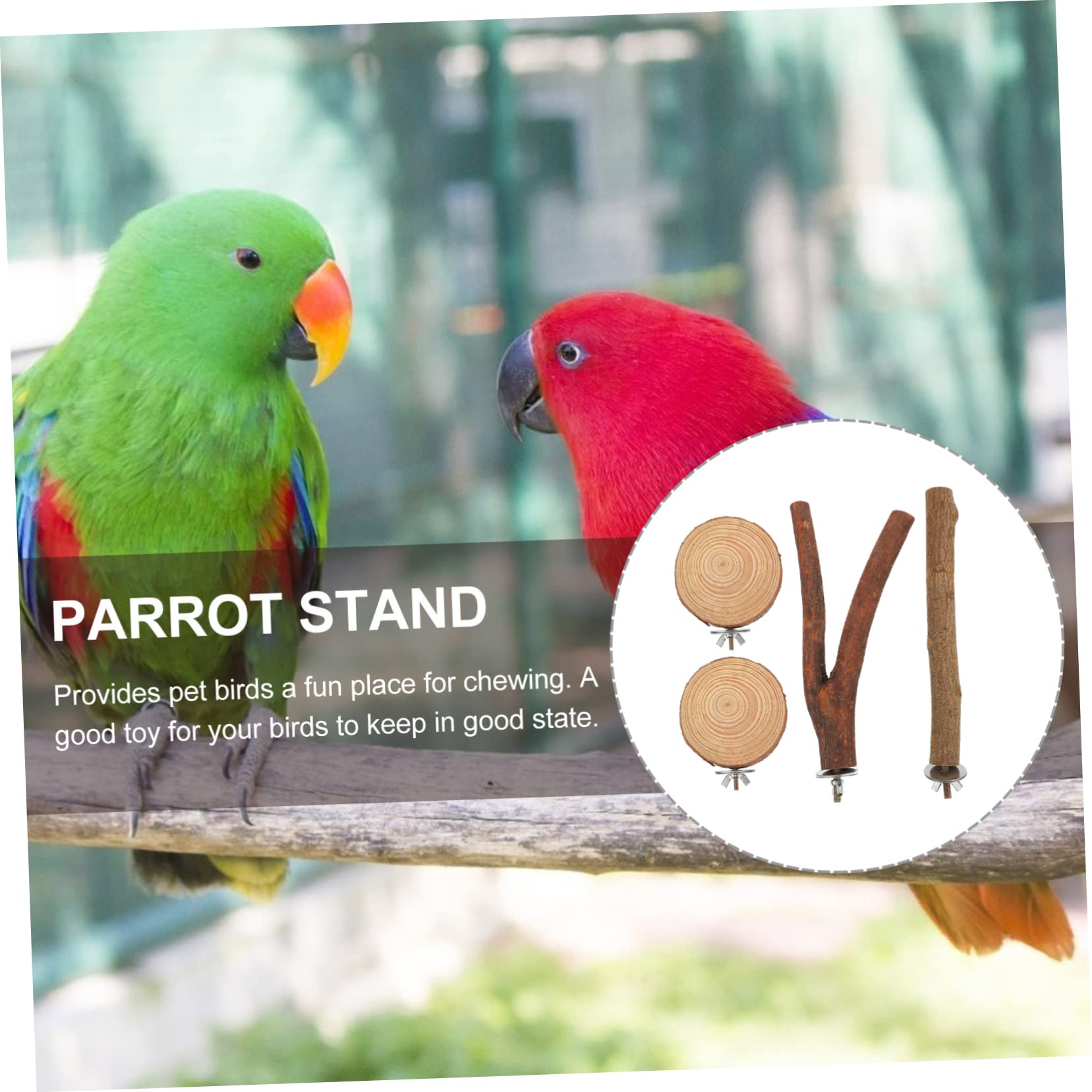 COLLBATH 4Pcs Wooden Parrot Standing Rods Natural Bird Perches for Cage Play Durable Chew for Parrots Conures Cockatiels Birds