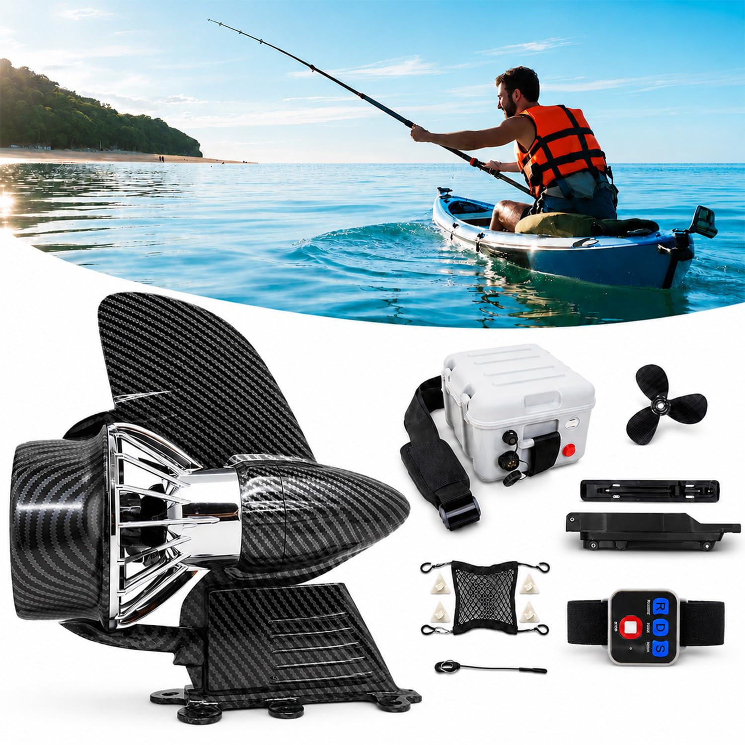 Sup Electric Fin, 288wh Sup Motor, Kayak Electric Motor, With Remote Control Watch, 3adjustable Gears, 3-6km/H, 20km Ultra-Long Range, For Kayaks, Stand-Up Paddle Boards, Small Fishing Boats