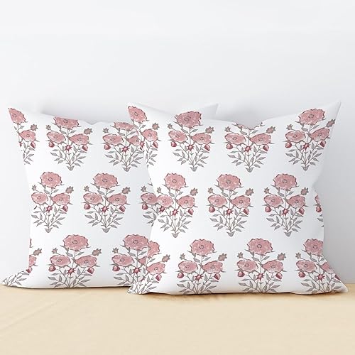 Miniatura 9 de Zyadsinoudor Blue Flower Throw Pillow Case Set of 2 Asian Chinese Square Cushion Cover 16x16in Decorative Pillow Home Cotton Linen Elegant Square