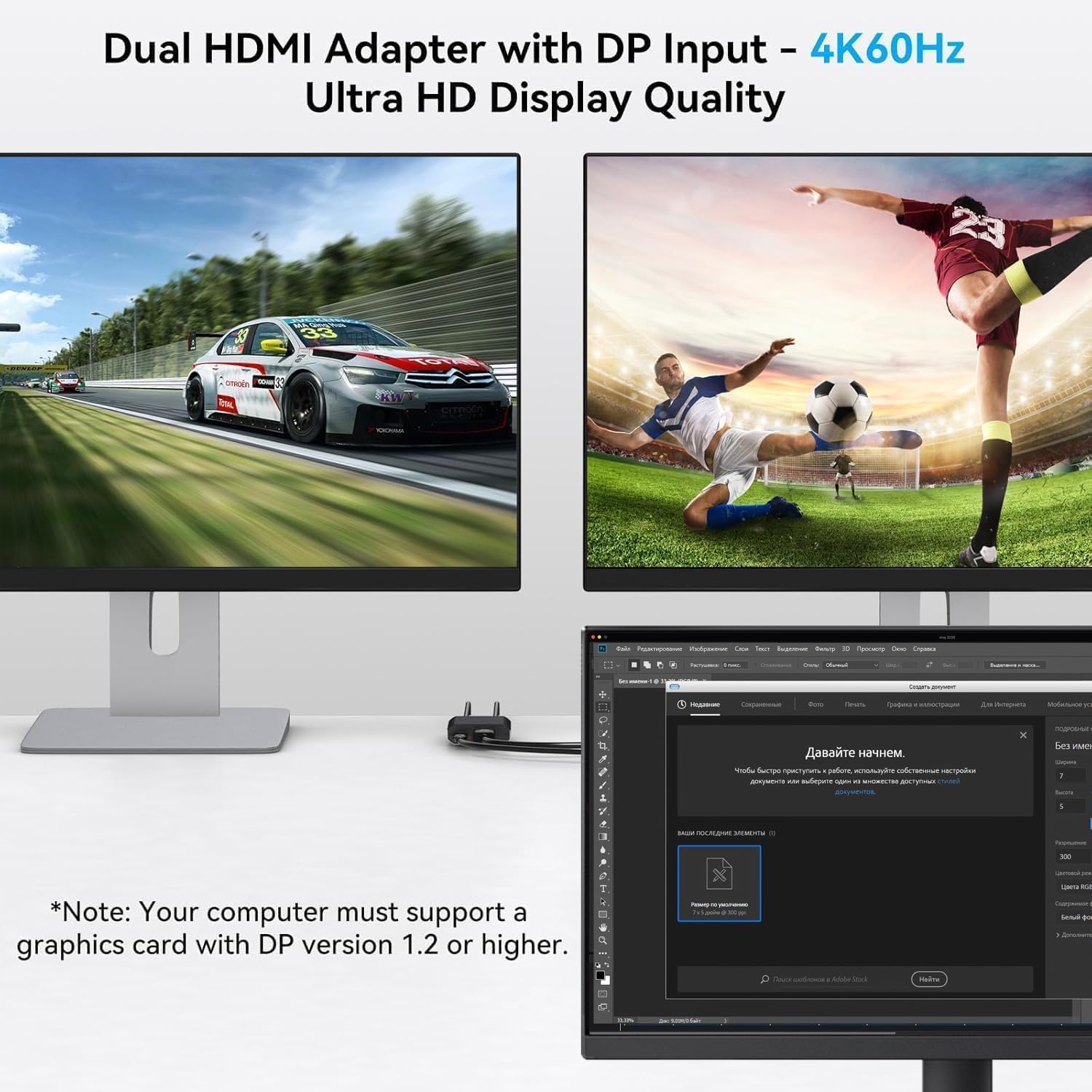 Displayport vers double HDMI répartiteur étendu pour double écran 4K @ 60 Hz Port d'affichage vers 2 adaptateurs HDMI pour cartes graphiques d'ordinateur, prend en charge les modes MST et SST