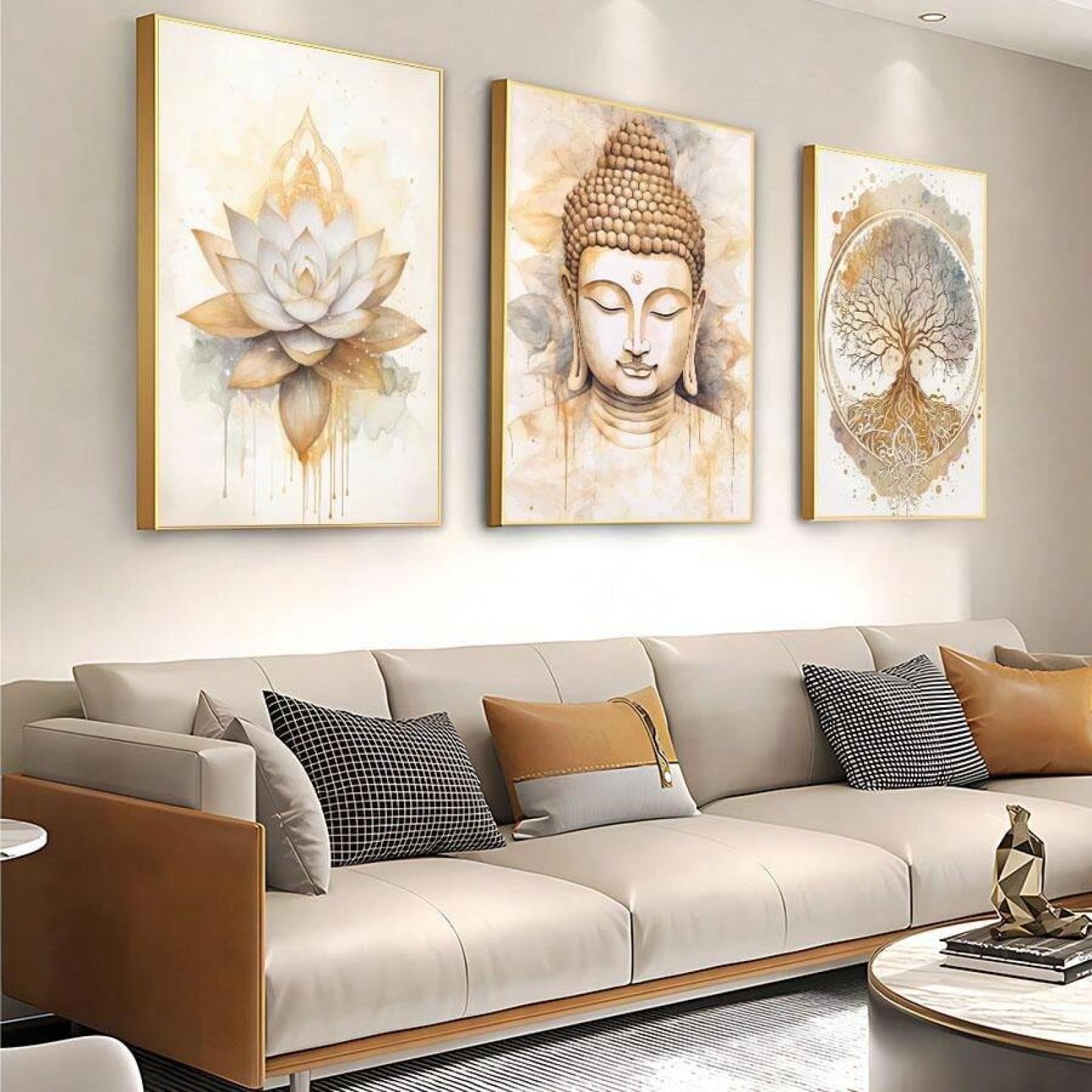 Statues de Bouddha toile zen pour mur vide salon triptyque - 8