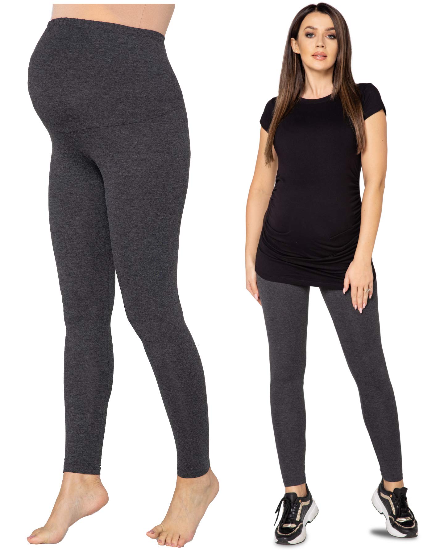 Purpless Maternity Pregnancy Leggings Belly Support Stretchy Long Over Bump Cotton Trousers for Pregnant Women 1025 (12, Graphite Melange)
