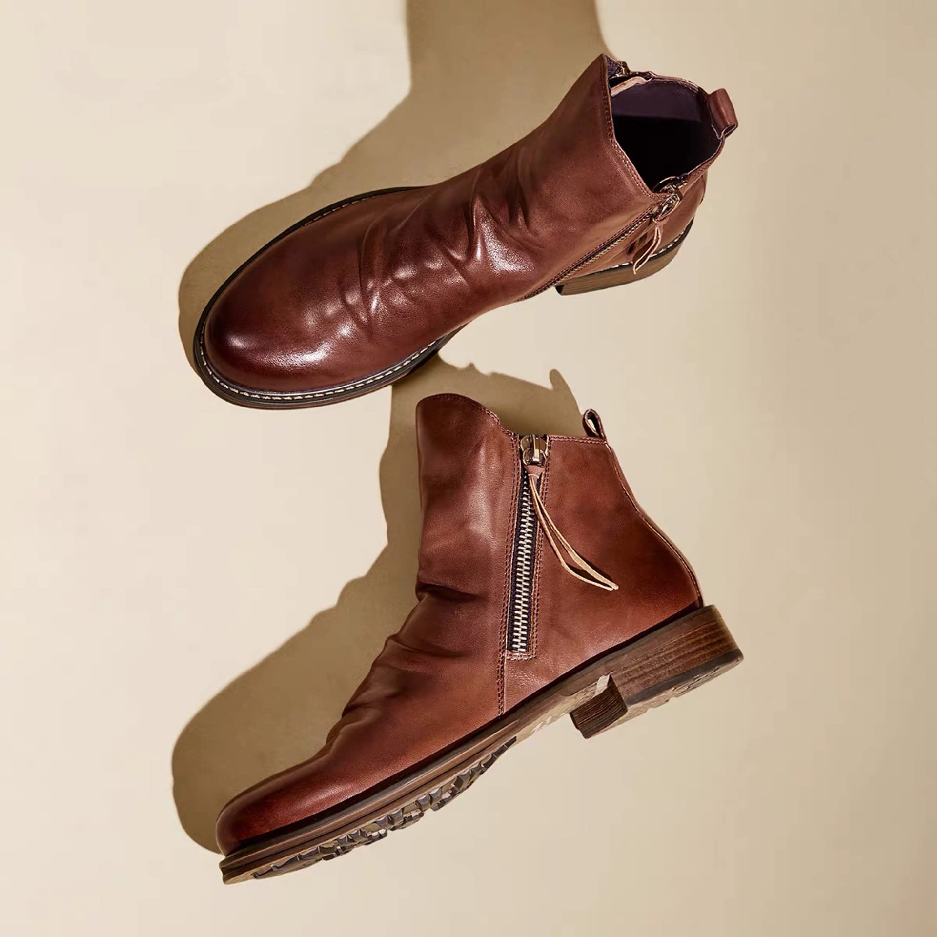 New Vintage Men’s Brown Leather Double Side Zip Boots Vintage Orvis Brown Leather Chelsea Work Boots Mens 11  main image 2