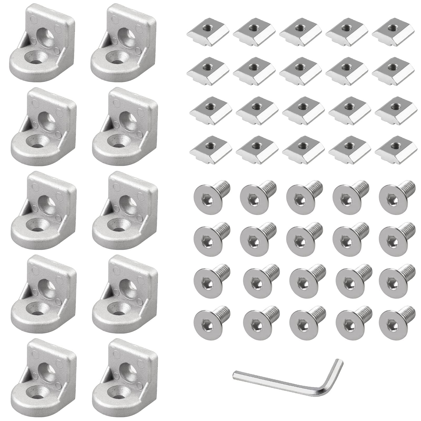 EYPINS 10 kątowników kątowych 30 x 30 x 30 mm 3030 mm do profilu rowkowego 8 mm 20 nakrętek 20 śrub mocujących M6 x 14 mm wspornik aluminiowy