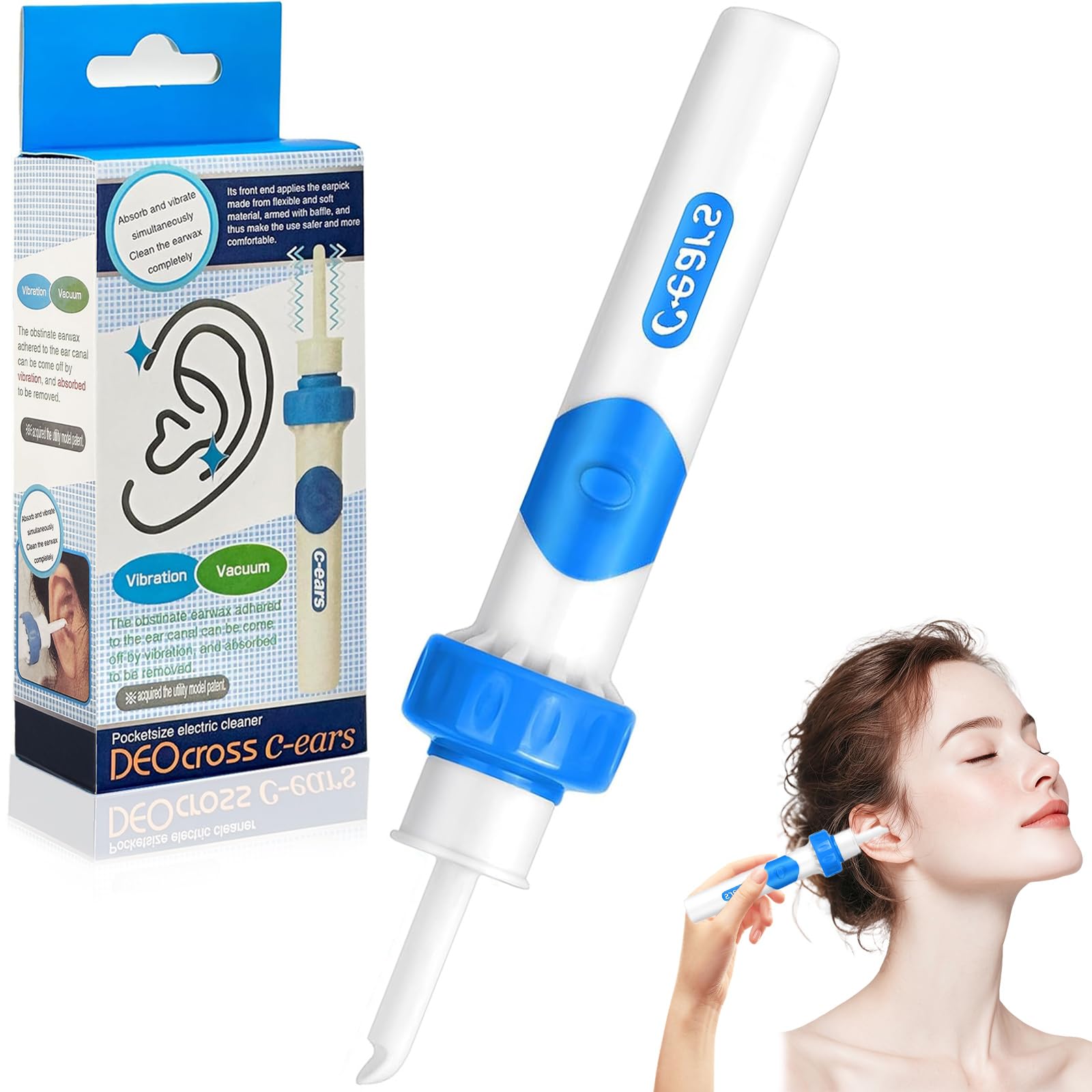 Ohrenschmalz Entferner Sauger, Elektrisch Ohrenreiniger Entferner mit 2 Waschbaren Ersatzköpfen, Ohrreiniger für Erwachsene