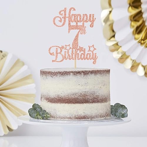 Miniatura 4 de Betalala Decoración para tartas de feliz 7 cumpleaños, Cheers to 7 años, Hello 7, 7th Birthday Anniversary Party Decor Rose Gold Glitter