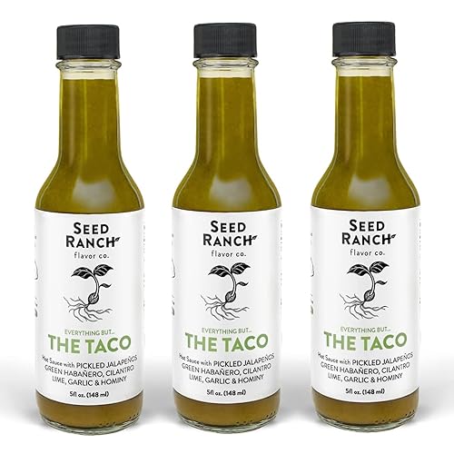 Seed Ranch Gourmet Everything But the Taco Hot Sauce, paquete de 3, calor medio, vegano, condimento para tacos sin OMG, sin conservantes ni azúcar