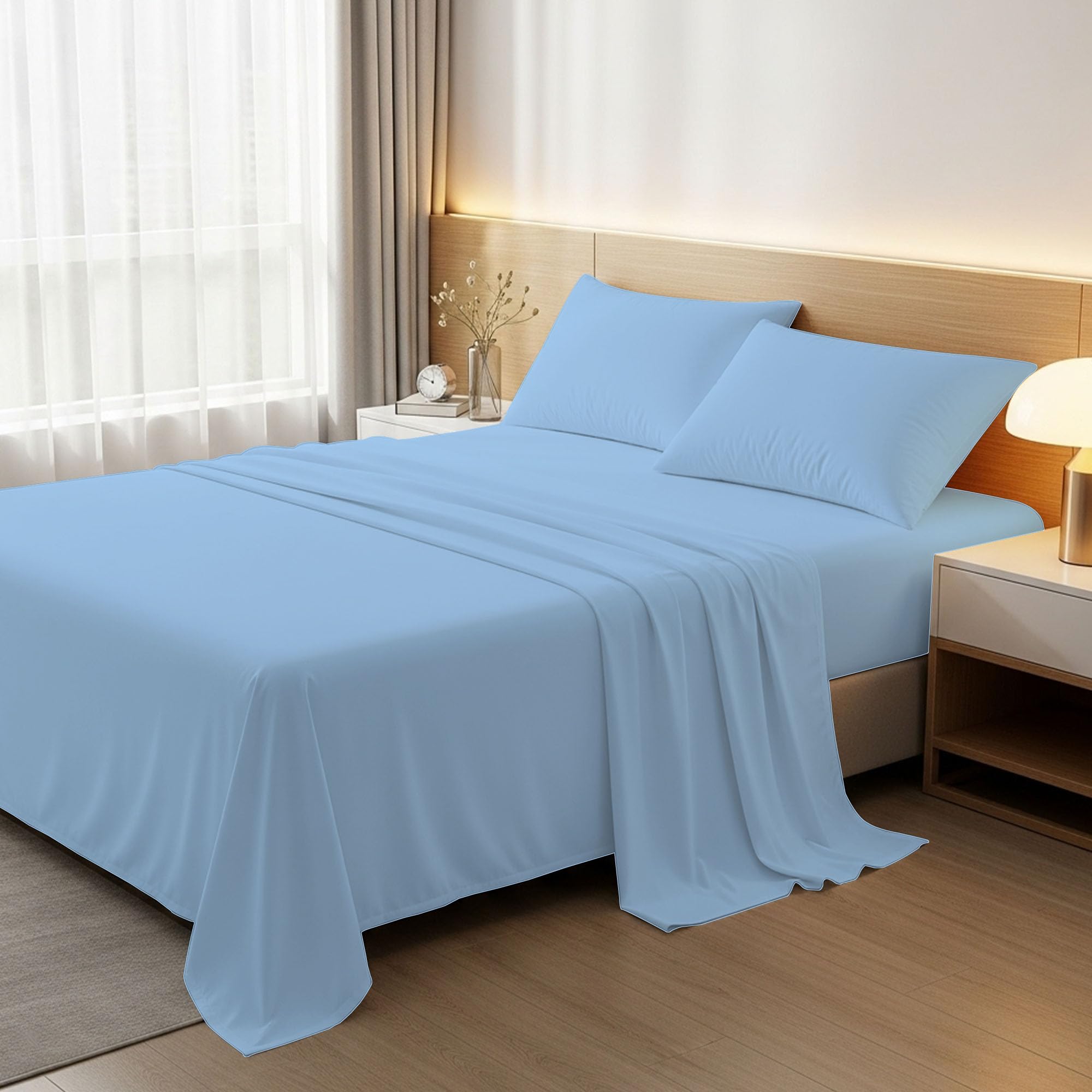 BloomBedding 100% Egyptian Cotton 400TC 4PC Bed Sheet Set | 1x Small Double Fitted Sheet 1x Small Double Flat Sheet With Matching Pillowcases 2 Pack Durable & Machine Washable