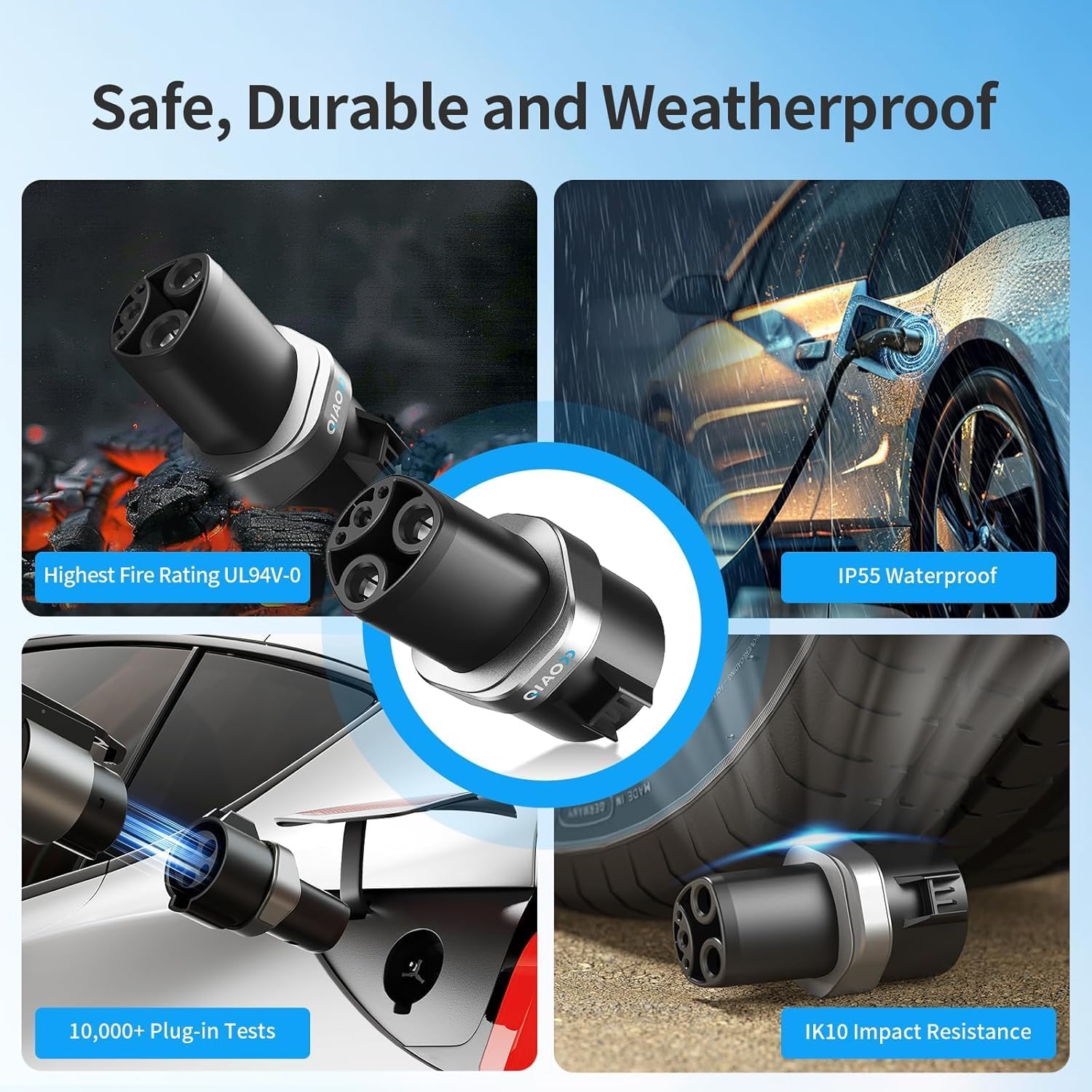 Durability features of QIAO J1772 to Tesla Adapter