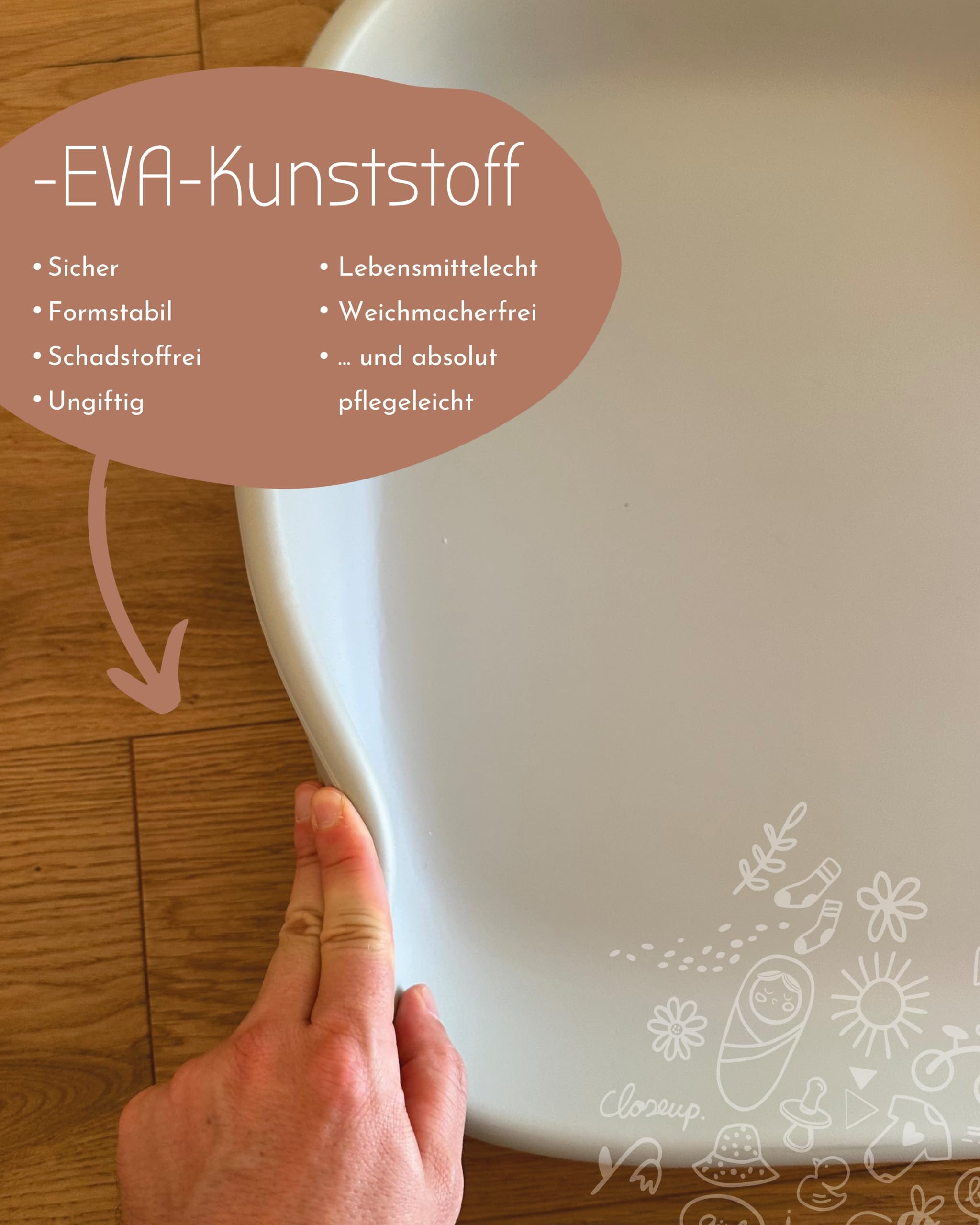 Close Up Baby Wickelauflage 67 x 43 cm aus EVA Kunststoff – weich gepolstert, rutschfest mit Noppen & Rausfallschutz – pflegeleicht, schadstofffrei, Wickelunterlage ideal für Kommode & unterwegs